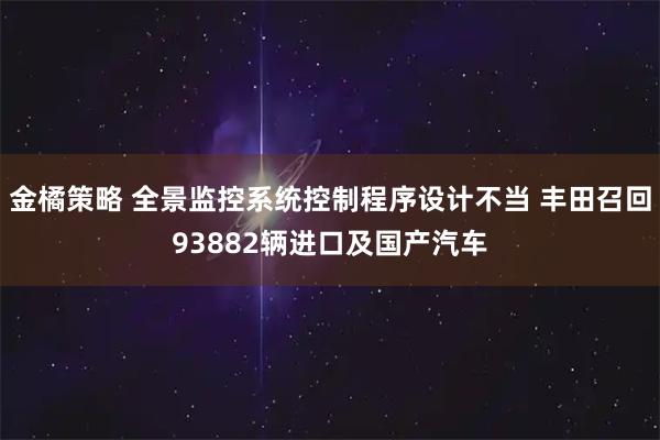 金橘策略 全景监控系统控制程序设计不当 丰田召回93882辆进口及国产汽车