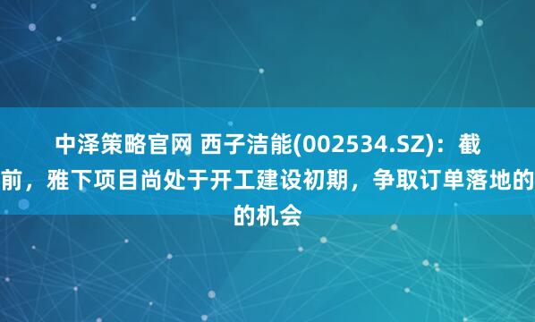 中泽策略官网 西子洁能(002534.SZ)：截至目前，雅下项目尚处于开工建设初期，争取订单落地的机会